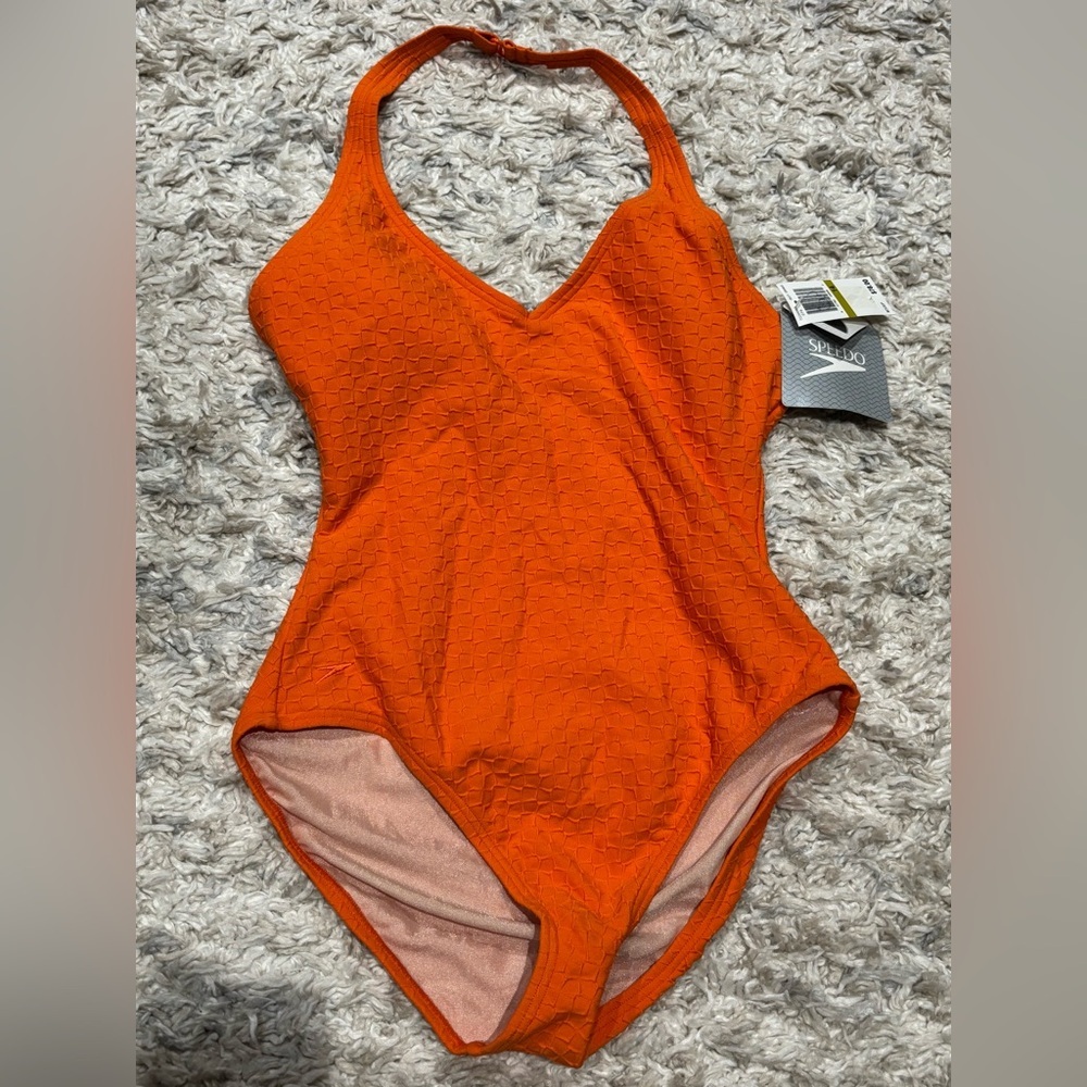 Speedo Orange Textured Swimsuit New with Tags Size 14